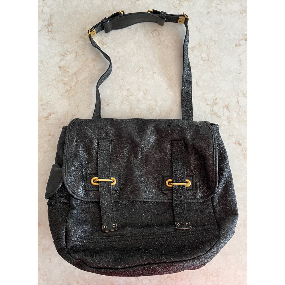 Yves Saint Laurent Black Leather Shoulder Bag with Gold Hardware